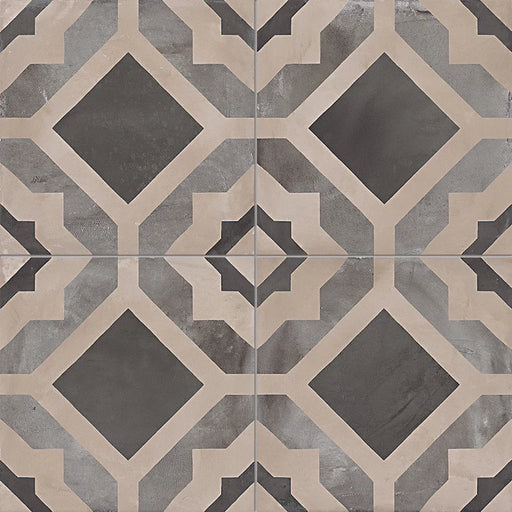 Dettaglio Piastrella da pavimento e rivestimento in gres porcellanato serie Terra di Marca Corona, effetto cementine, formato 20x20 cm, Colore Geometria Fredda