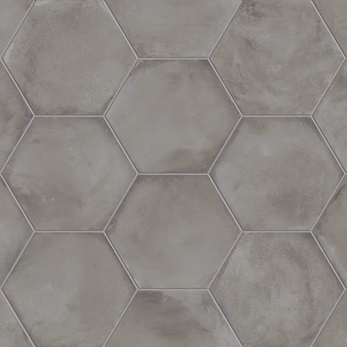 Dettaglio Piastrella da pavimento e rivestimento in gres porcellanato serie Terra di Marca Corona, effetto cotto, formato esagonale 25x21.6 cm, Colore Antracite Esagona