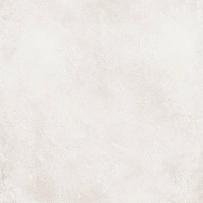 Piastrella per pavimento interno in gres porcellanato effetto cemento spatolato della collezione Terre Vive di Savoia Italia, formato 90x90 cm, colore Gesso