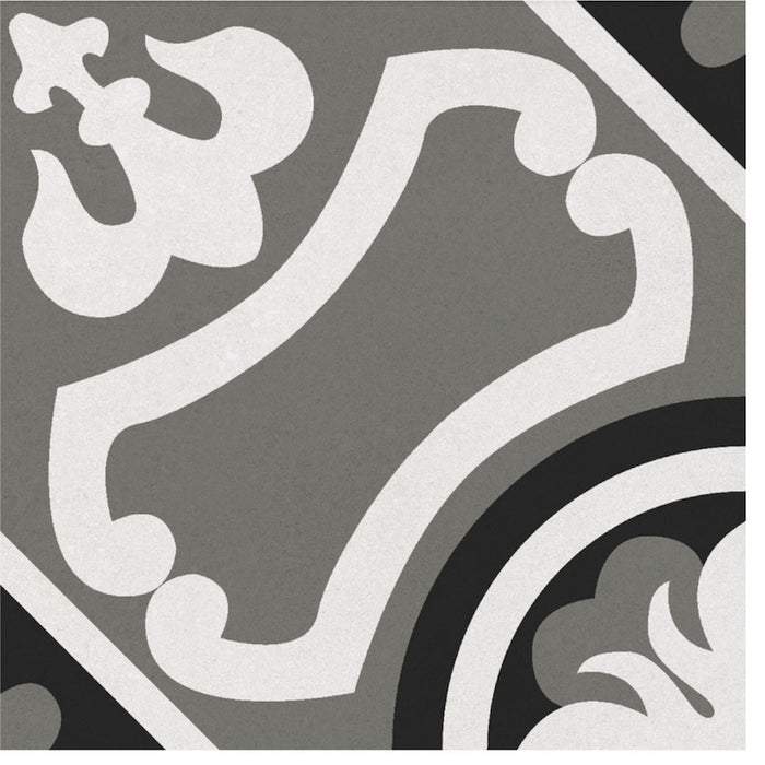 Dettaglio piastrella per pavimento e rivestimento in gres porcellanato effetto cementina moderna. Collezione Cementine di Ceramica Valsecchia, formato 20x20, Paint B&W