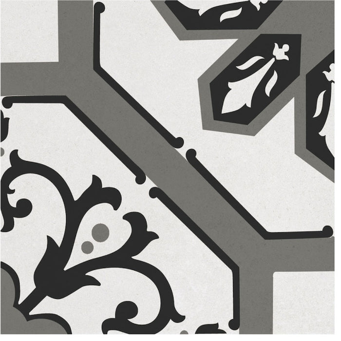 Dettaglio piastrella per pavimento e rivestimento in gres porcellanato effetto cementina moderna. Collezione Cementine di Ceramica Valsecchia, formato 20x20, Paint B&W