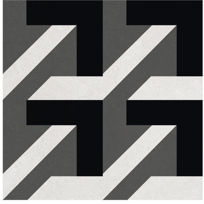 Dettaglio piastrella per pavimento e rivestimento in gres porcellanato effetto cementina moderna. Collezione Cementine di Ceramica Valsecchia, formato 20x20, Paint B&W