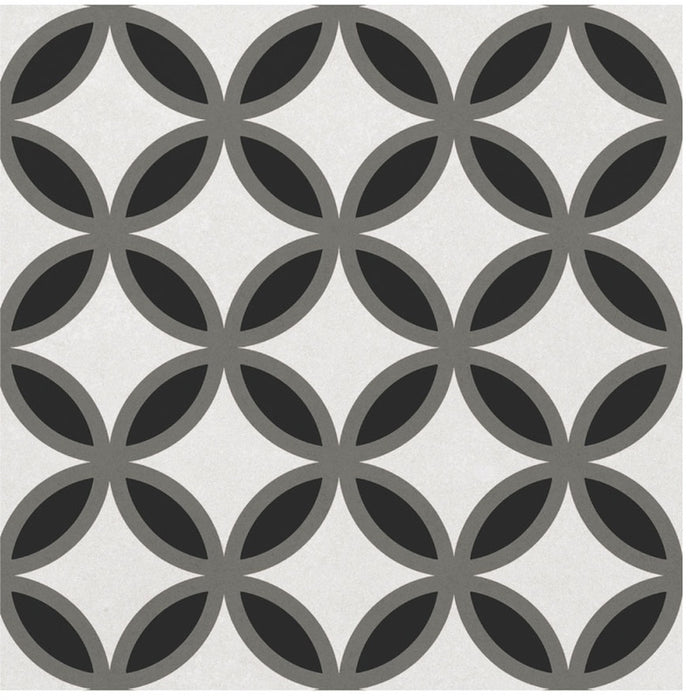 Dettaglio piastrella per pavimento e rivestimento in gres porcellanato effetto cementina moderna. Collezione Cementine di Ceramica Valsecchia, formato 20x20, Paint B&W