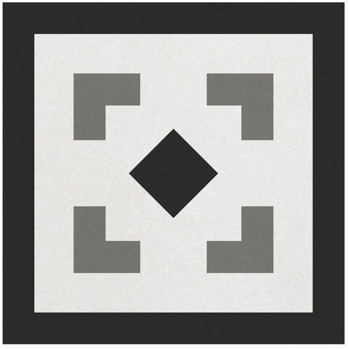 Dettaglio piastrella per pavimento e rivestimento in gres porcellanato effetto cementina moderna. Collezione Cementine di Ceramica Valsecchia, formato 20x20, Paint B&W