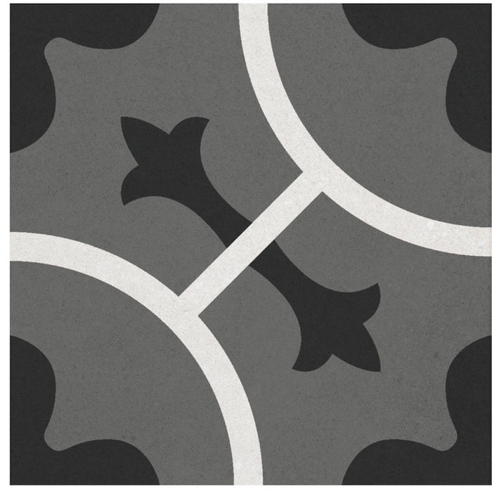 Dettaglio piastrella per pavimento e rivestimento in gres porcellanato effetto cementina moderna. Collezione Cementine di Ceramica Valsecchia, formato 20x20, Paint B&W