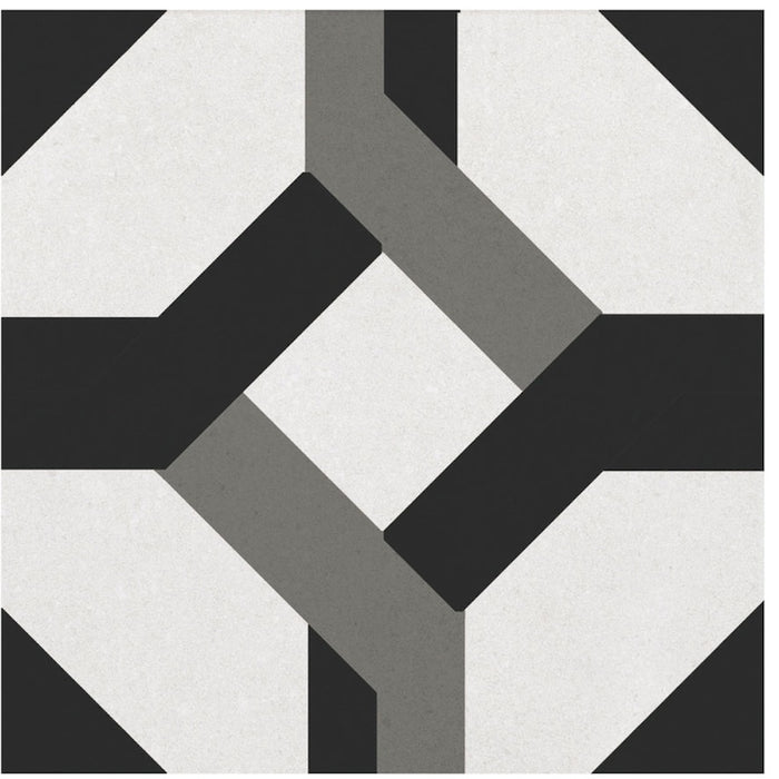 Dettaglio piastrella per pavimento e rivestimento in gres porcellanato effetto cementina moderna. Collezione Cementine di Ceramica Valsecchia, formato 20x20, Paint B&W