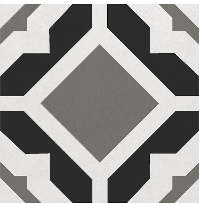 Dettaglio piastrella per pavimento e rivestimento in gres porcellanato effetto cementina moderna. Collezione Cementine di Ceramica Valsecchia, formato 20x20, Paint B&W