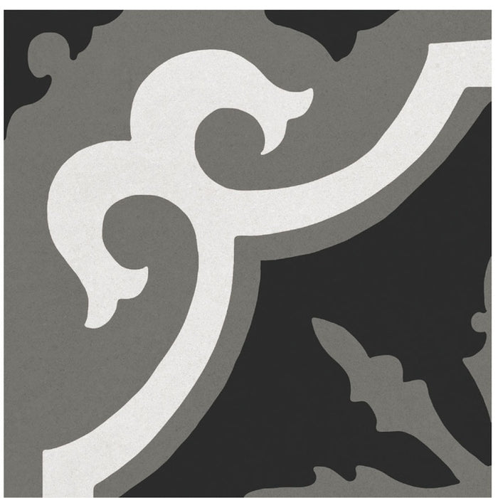 Dettaglio piastrella per pavimento e rivestimento in gres porcellanato effetto cementina moderna. Collezione Cementine di Ceramica Valsecchia, formato 20x20, Paint B&W