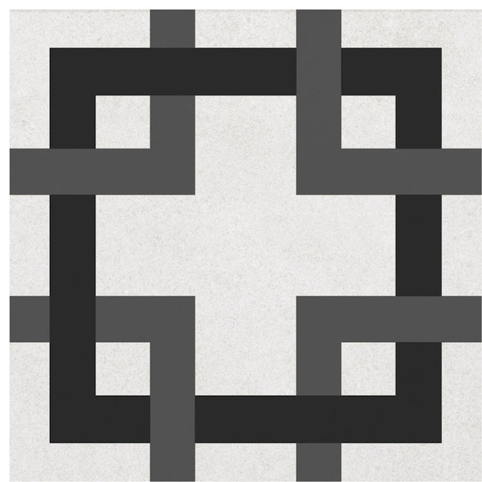 Dettaglio piastrella per pavimento e rivestimento in gres porcellanato effetto cementina moderna. Collezione Cementine di Ceramica Valsecchia, formato 20x20, Paint B&W