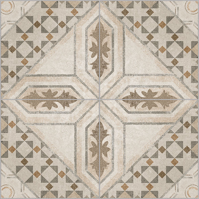 Dettaglio piastrelle per pavimento e rivestimento in gres porcellanato effetto cementina dai colori vintage opaca. Collezione Cementine di Ceramica Valsecchia, formato 20x20, 1 Color