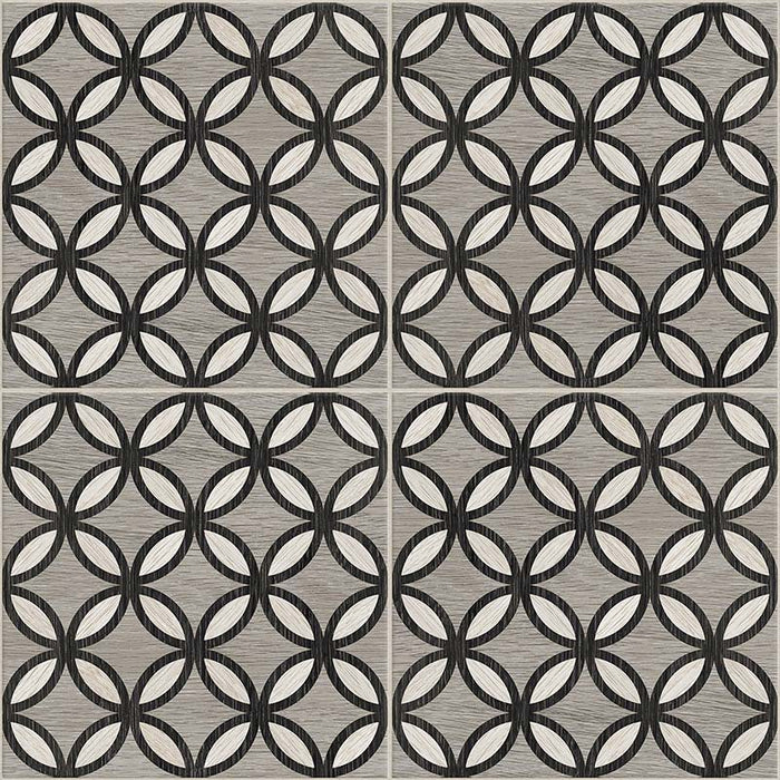 Dettaglio piastrelle per pavimento e rivestimento in gres porcellanato effetto cementina decorata geometrica. Collezione Cementine Home di Ceramica Valsecchia, formato 20x20, C4