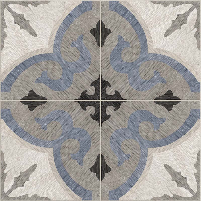 Dettaglio piastrelle per pavimento e rivestimento in gres porcellanato effetto cementina decorata geometrica. Collezione Cementine Home di Ceramica Valsecchia, formato 20x20, C6