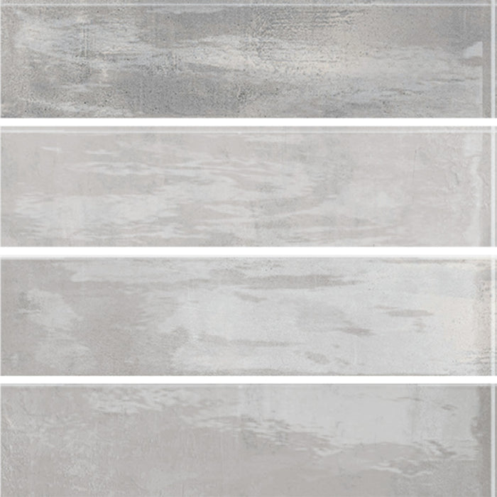 Dettaglio piastrelle per rivestimento in gres porcellanato effetto mattoncino della collezione Soft di Ceramica Valsecchia, formato 7.5x30, colore Grey Glossy