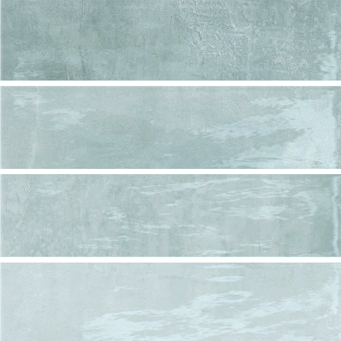 Dettaglio piastrella in gres porcellanato effetto mattoncino della collezione Soft di Ceramica Valsecchia, formato 7.5x30, colore Sky Glossy