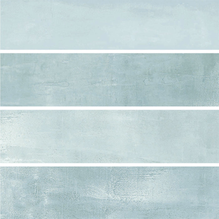 Dettaglio piastrelle in gres porcellanato effetto mattoncino della collezione Soft di Ceramica Valsecchia, formato 7.5x30, colore Sky Matt