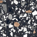 Dettaglio piastrella in gres porcellanato effetto graniglia e marmetta. Collezione Venexia di Alfalux, formato 20x20 cm, colore Contarini Nero con marmette grigie, nere, marroni e bianche