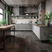 Cucina moderna con pavimento Vulcania di Savoia Italia in gres porcellanato effetto pietra 60x60 cm con bordo irregolare anticato per pavimenti rustici