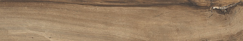 Dettaglio piastrella da pavimento in gres porcellanato effetto legno rustico, serie Sherwood di Ceramica Rondine, colore Walnut 7.5x45 