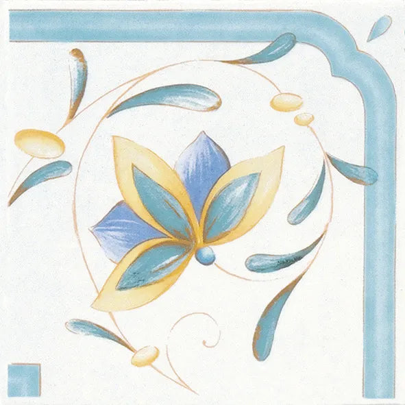 Piastrella decoro angolare per completare fascia possilipo. formato 17x17, collezione iggiole napoletane di savoia italia