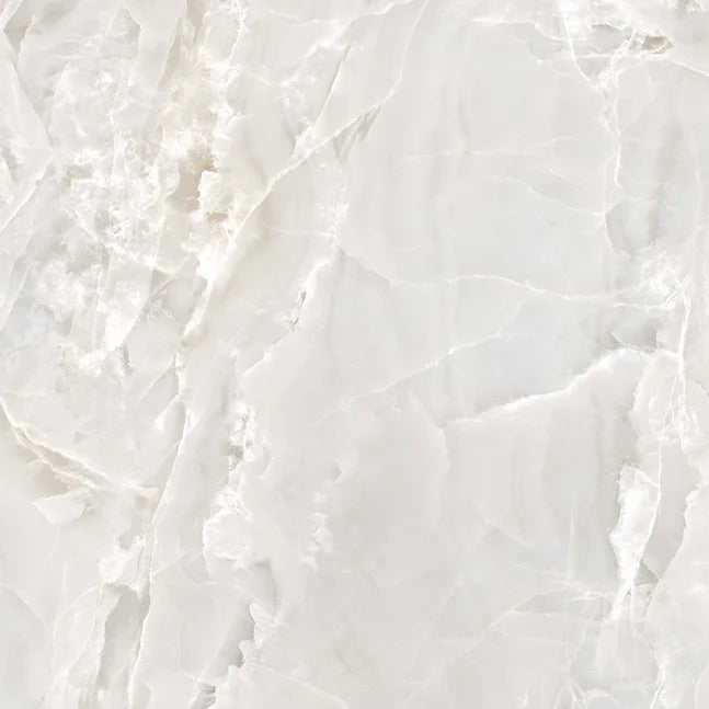 Dettaglio piastrella in gres porcellanato effetto marmo lucido della collezione Alabastri di Casalgrande, formato 90x90 cm, colore White