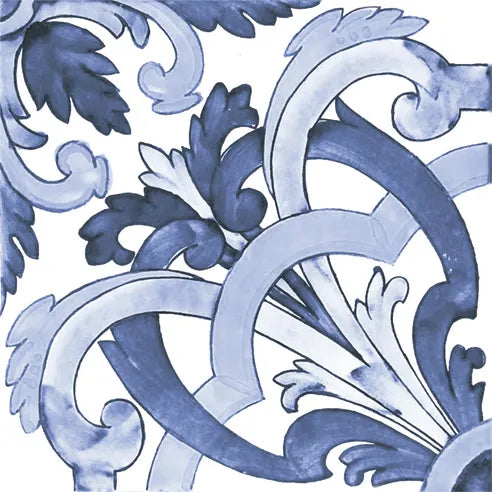 Dettaglio piastrella stile maiolica vietrese, collezione amalfi di ceramiche Valsecchia colore mix cielo 15x15 5