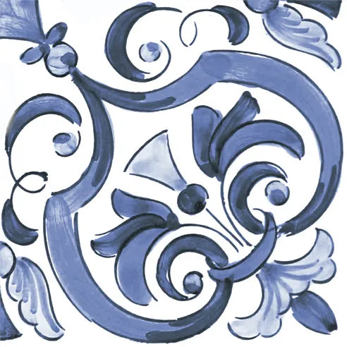 Dettaglio piastrella stile maiolica vietrese, collezione amalfi di ceramiche Valsecchia colore mix cielo 15x15 6