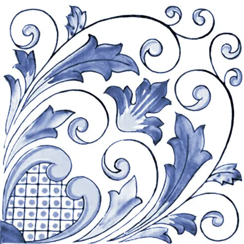 Dettaglio piastrella stile maiolica vietrese, collezione amalfi di ceramiche Valsecchia colore mix cielo 15x15 7