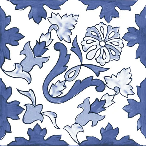 Dettaglio piastrella stile maiolica vietrese, collezione amalfi di ceramiche Valsecchia colore mix cielo 15x15 8
