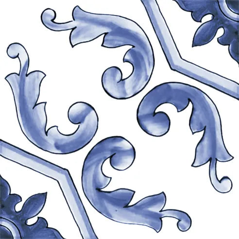 Dettaglio piastrella stile maiolica vietrese, collezione amalfi di ceramiche Valsecchia colore mix cielo 15x15 9