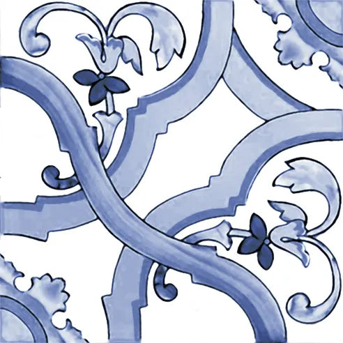 Dettaglio piastrella stile maiolica vietrese, collezione amalfi di ceramiche Valsecchia colore mix cielo 15x15 10