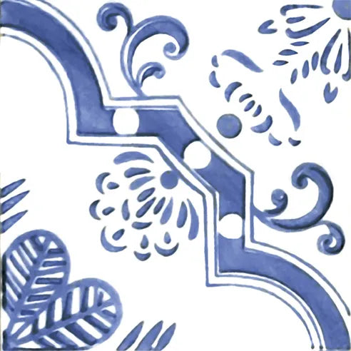 Dettaglio piastrella stile maiolica vietrese, collezione amalfi di ceramiche Valsecchia colore mix cielo 15x15 13