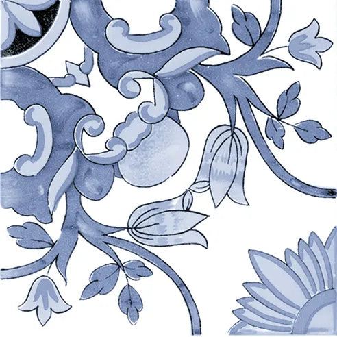 Dettaglio piastrella stile maiolica vietrese, collezione amalfi di ceramiche Valsecchia colore mix cielo 15x15 14