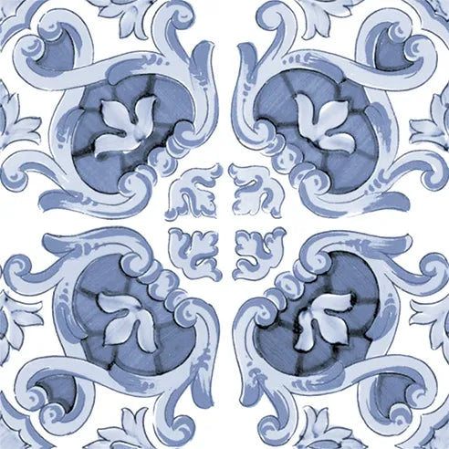 Dettaglio piastrella stile maiolica vietrese, collezione amalfi di ceramiche Valsecchia colore mix cielo 15x15 20