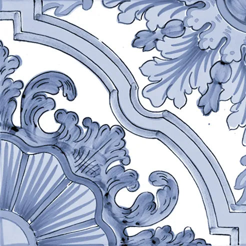 Dettaglio piastrella stile maiolica vietrese, collezione amalfi di ceramiche Valsecchia colore mix cielo 15x15 17