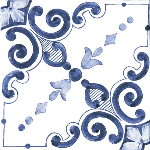Dettaglio piastrella stile maiolica vietrese, collezione amalfi di ceramiche Valsecchia colore mix cielo 15x15 19