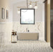 Ambientazione bagno con piastrelle effetto marmo bianco, lichen Fragments di ceramiche settecento