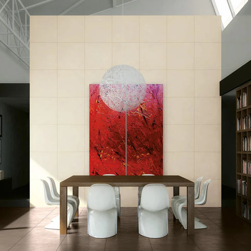 Dettaglio piastrella per pavimento e rivestimento in gres porcellanato effetto resina tinta unita della collezione Architecture di Casalgrande, formato 60x60 rettficato, colore Light ivory