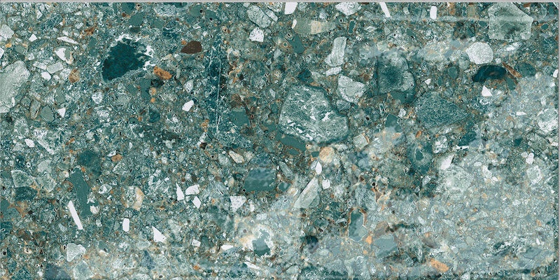 Dettaglio piastrella per pavimento e rivestimento in gres porcellanato effetto fondale marino. Collezione Swimming Sea di Ceramica Valsecchia, formato 15x30, Beach Emerald