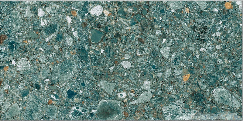 Dettaglio piastrella per pavimento e rivestimento in gres porcellanato effetto fondale marino. Collezione Swimming Sea di Ceramica Valsecchia, formato 15x30, Beach Emerald