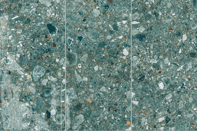 Dettaglio piastrella per pavimento e rivestimento in gres porcellanato effetto fondale marino. Collezione Swimming Sea di Ceramica Valsecchia, formato 15x30, Beach Emerald