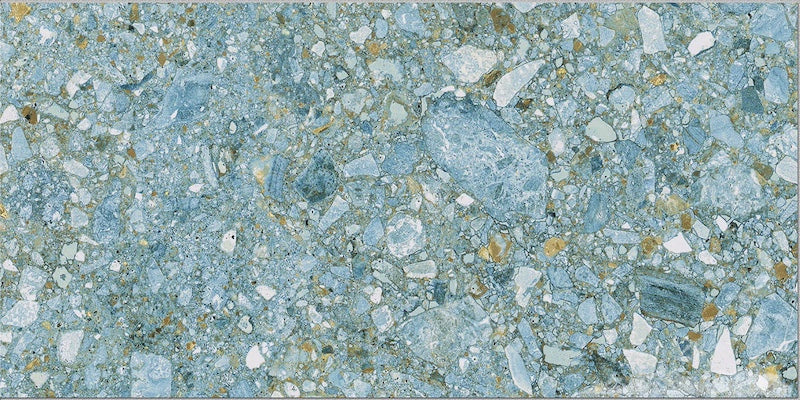 Dettaglio piastrella per pavimento e rivestimento in gres porcellanato effetto fondale marino. Collezione Swimming Sea di Ceramica Valsecchia, formato 15x30, Beach Sky