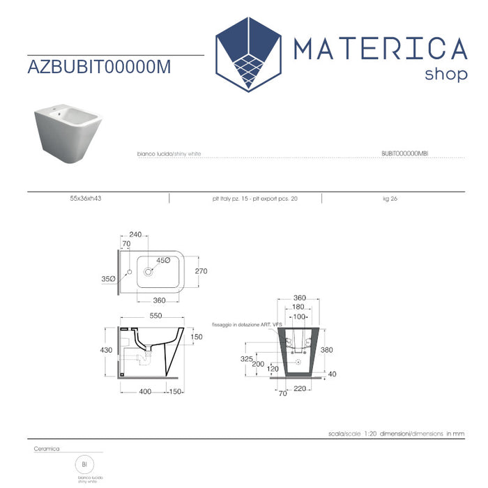 SCHEDA TECNICA DI BIDET A TERRA DELLA SERIE BUILD LINEA DI MATERICASHOP