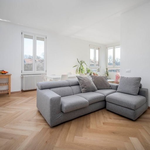 ambientazione di pavimento in spc a lisca di pesce clap! 3d di deco effetto legno pinna a spina italiana