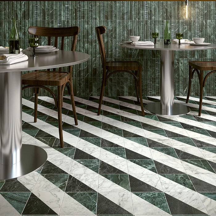 Dandy Flag White/Green - Gres Effetto Marmo Intarsiato 18x18