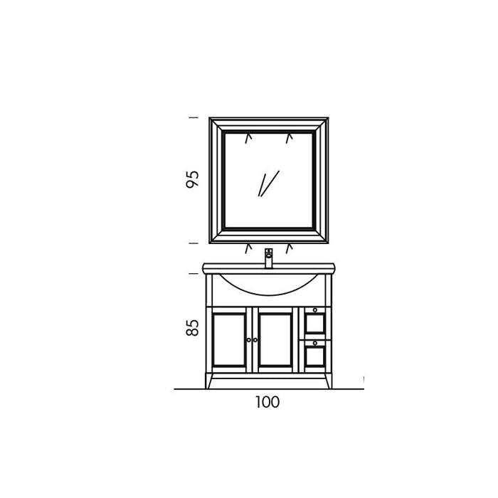 disegno tecnico con misure del mobile da bagno in stile classico tradizionale della collezione Ricordi