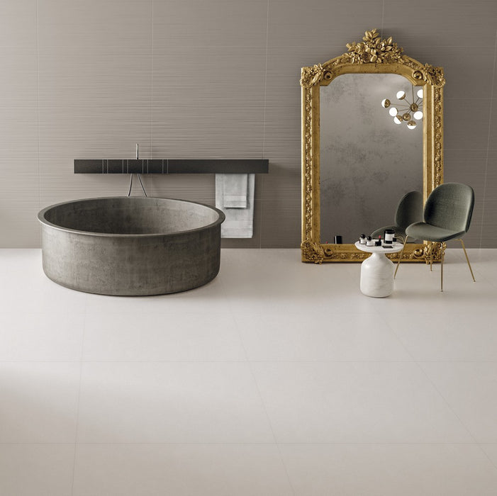 ambientazione di piastrelle in gres porcellanato elements design white 120x120 di ceramiche keope