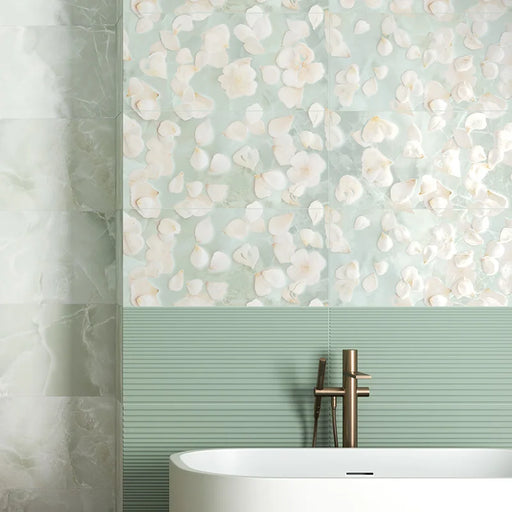 piastrella Petali Smeraldo della collezione Onici di Herberia Ceramiche in formato 33x100