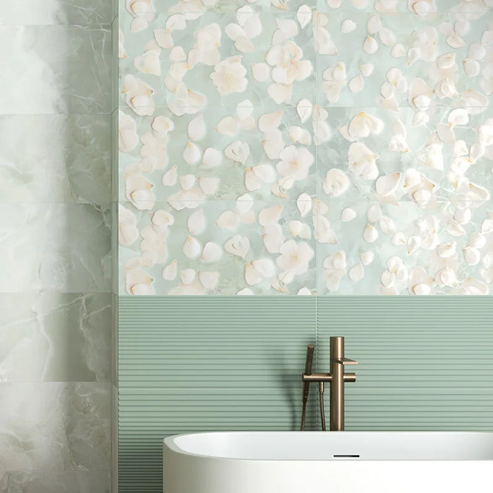 piastrella Petali Smeraldo della collezione Onici di Herberia Ceramiche in formato 33x100