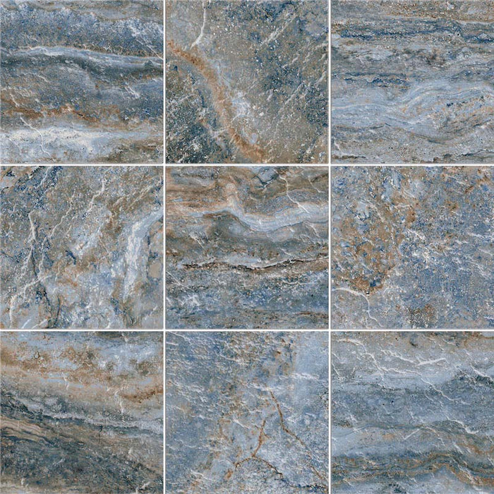 Dettaglio piastrelle per pavimento e rivestimento in gres porcellanato effetto pietra spaziale. Collezione Swimming Planet di Ceramica Valsecchia, formato 15x15, Jupiter Sky