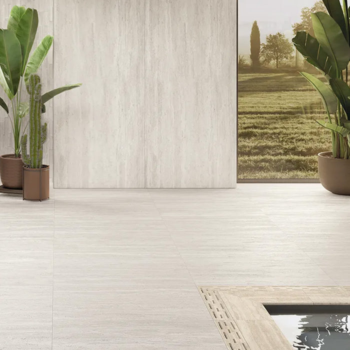 Pavimento e rivestimento in gres porcellanato effetto travertino. Trevi di ceramiche keope 60x120 colore Pearl